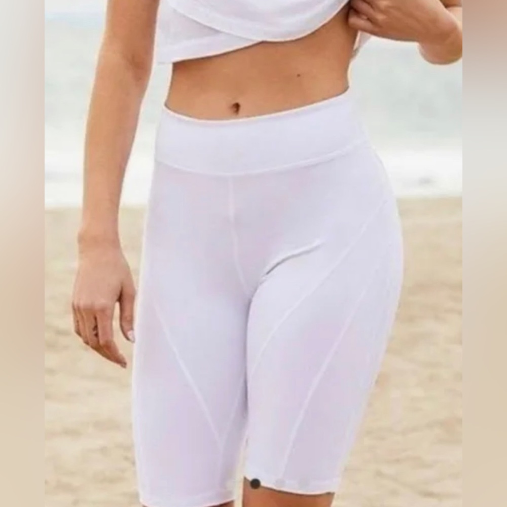 Free People Movement Biker Baby High Rise Shorts in White size L